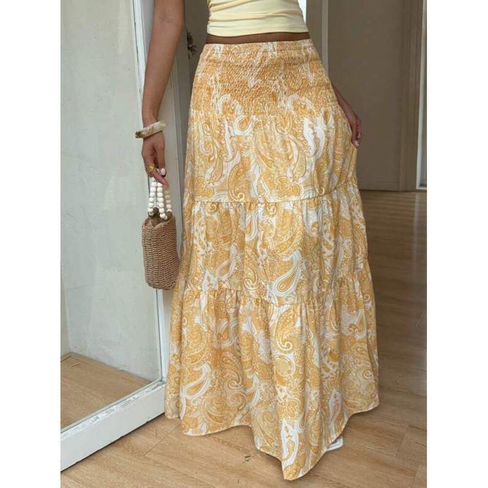 Sunnyshic Boho Print Long Skirt, Everyday Wear, Spring/S